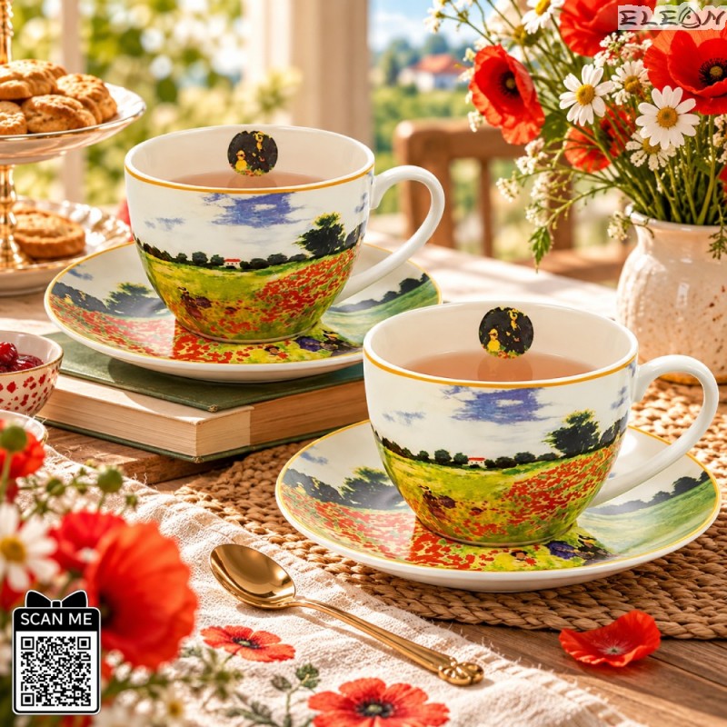 Красиви сервизи за дома порцеланови чаши New Bone China Моне Маково поле