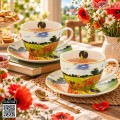 Красиви сервизи за дома порцеланови чаши New Bone China Моне Маково поле