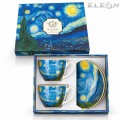 Подаръчни комплекти за кафе и чай сини чаши New Bone China с златист кант