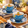 Красиви сервизи за дома сини порцеланови чаши за капучино за подарък